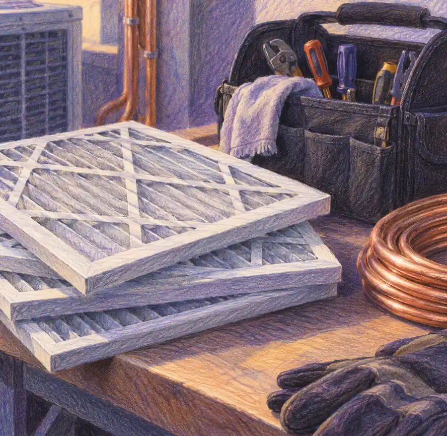 Illustration of hvac businesses equipment and workspace