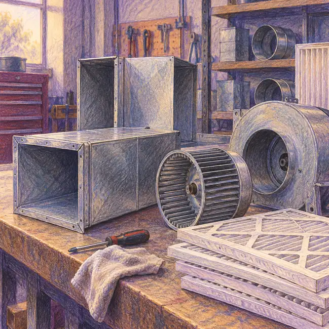 Illustration of hvac businesses equipment and workspace